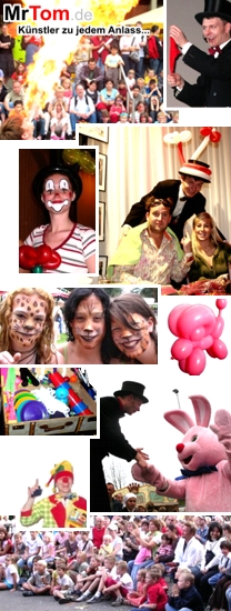 Ballonzauberer, Ballonk�nstler, Ballonfiguren, Ballontiere, Ballon-Clown, Ballonanimation, Ballonworkshop, Stelzenlaeufer, Zauberer, Clown, Kindergeburtstag, Walking-Acts, Animation, Promotion